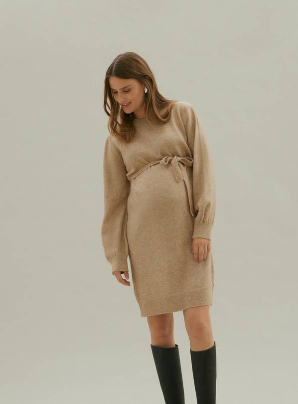 Beige Maternity Jumper Dress - S/UK8